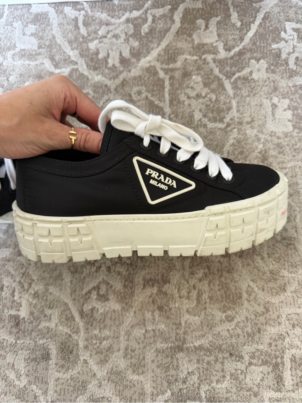 Prada Black and White Platform Sneaker